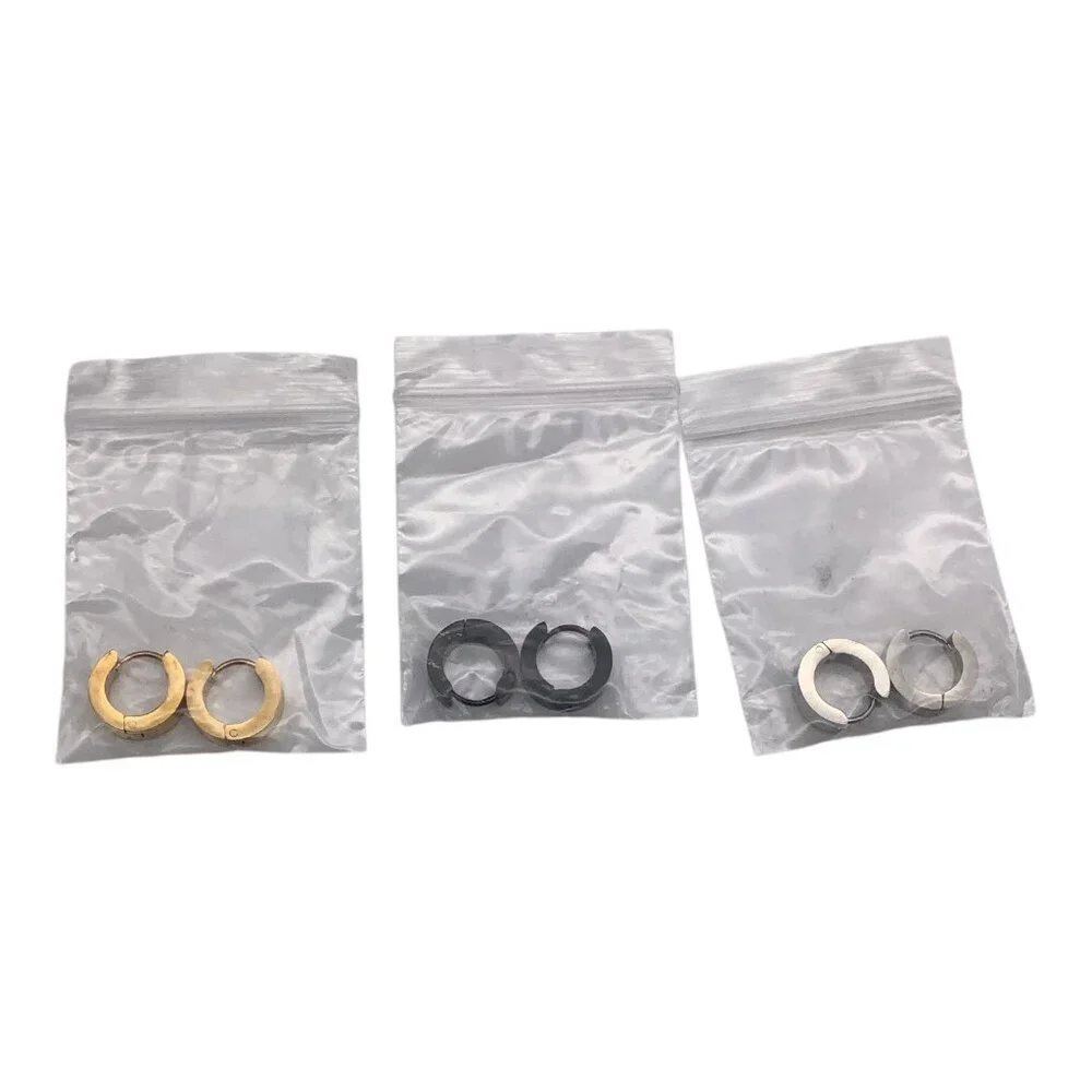 Stainless Steel Men's Classic Huggie Hoop Earrings Set Black Gold Silver - Picture 1 of 5